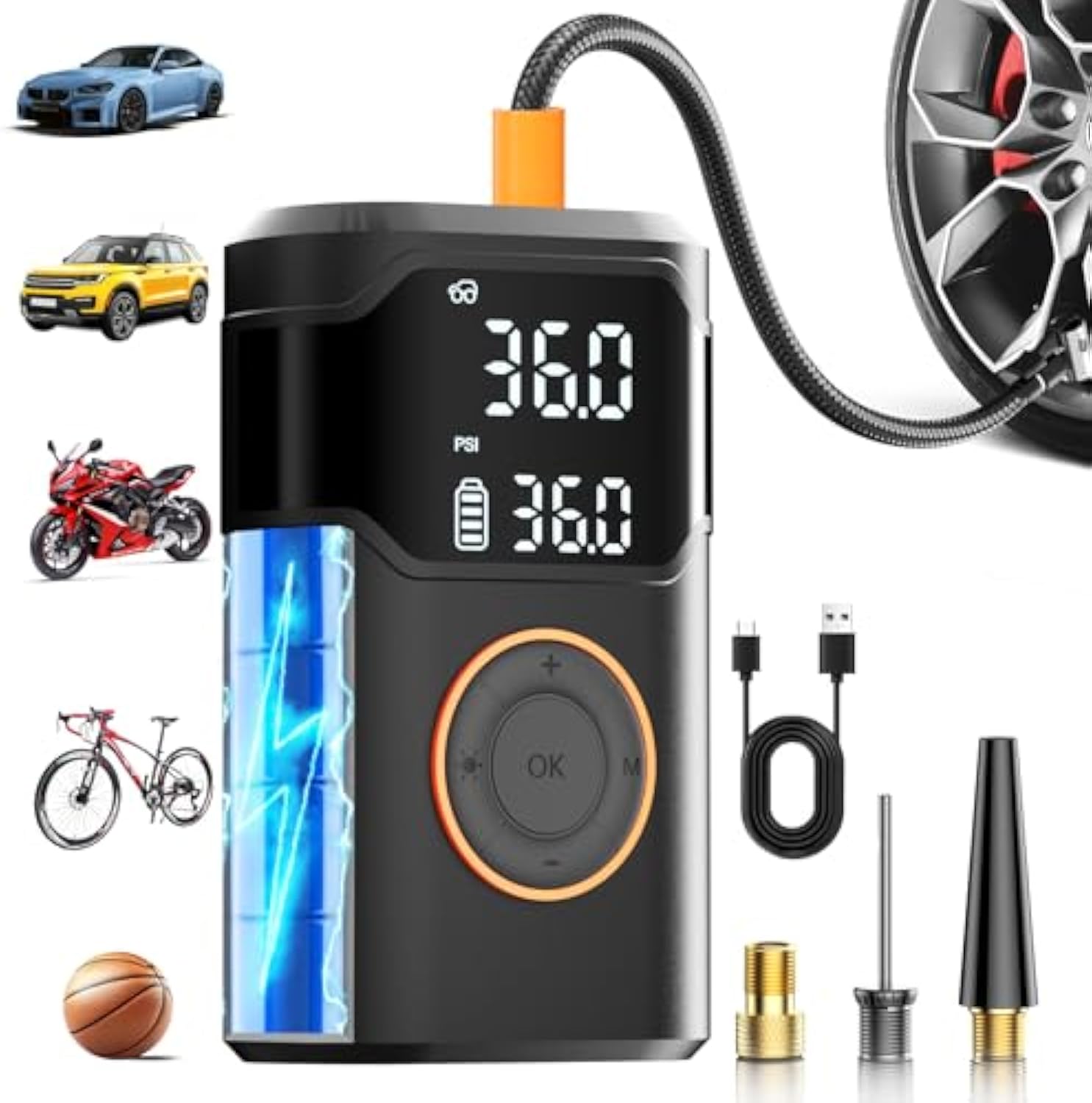 Air Compressor - Otomatik Şarj Edilebilir Elektrikli Mini Dijital